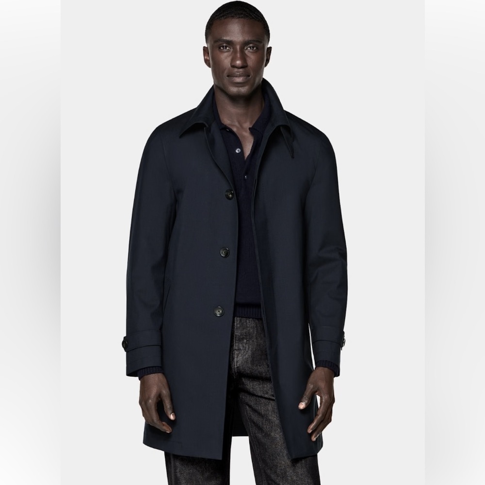 Baumler Black Trench Coat Men Wool Removable Lining Classic Size large Work